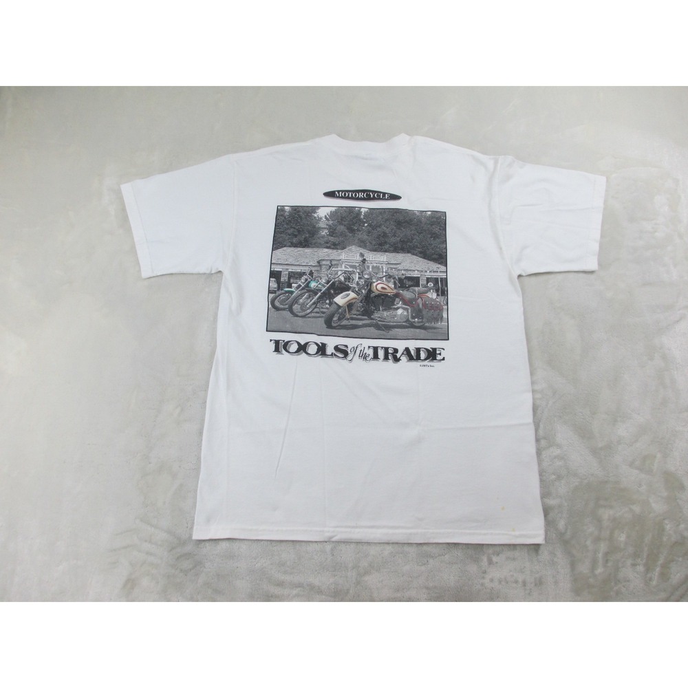 VINTAGE Gildan Shirt Mens Large White Tools Of The Trade Motorcycle*